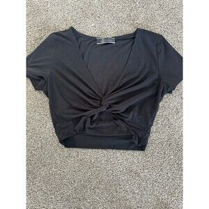 Blue Blush Medium black crop top